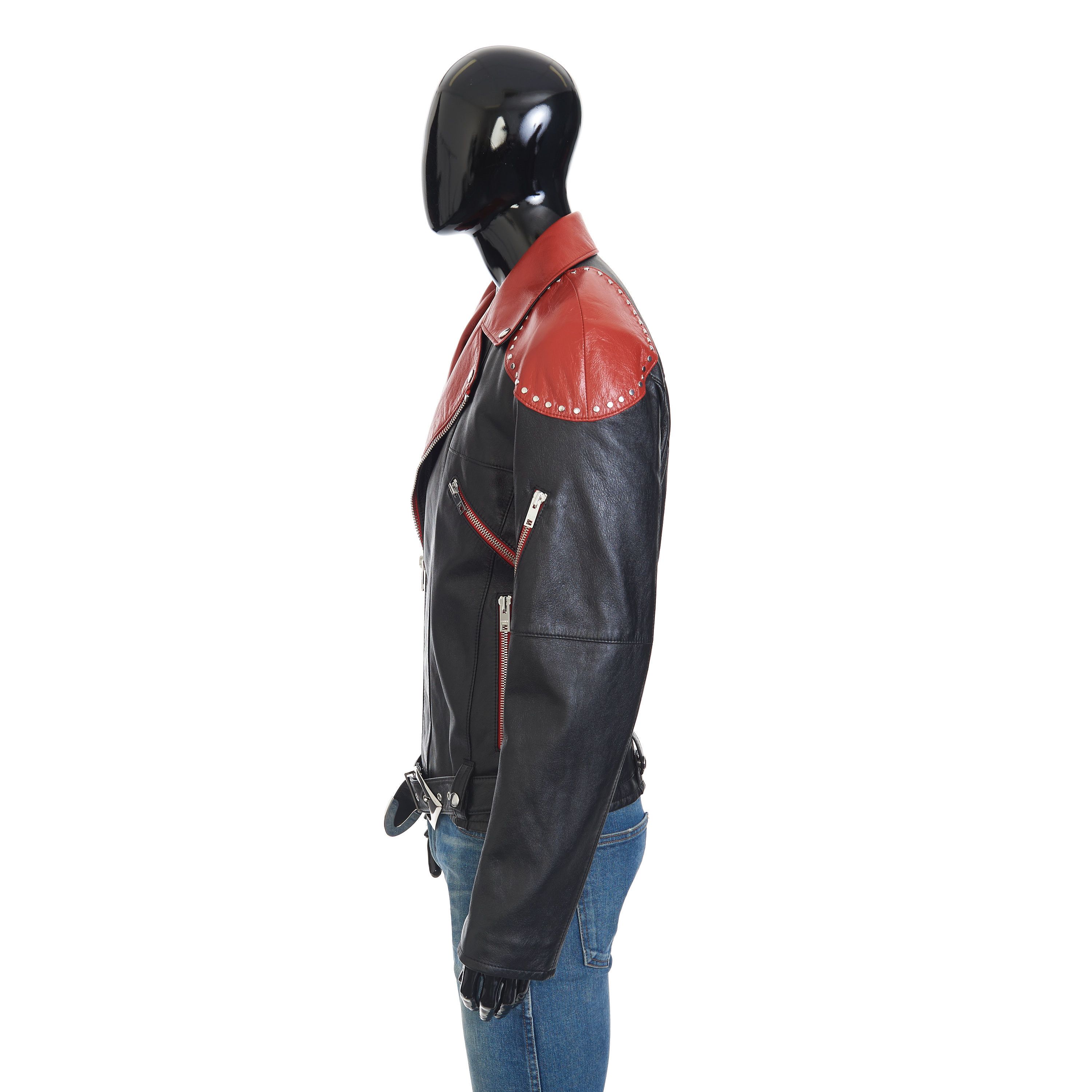 Celine Loose Fit Studded Biker Jacket In Black & Red Soft Lambskin Size US M / EU 48-50 / 2 - 4 Thumbnail