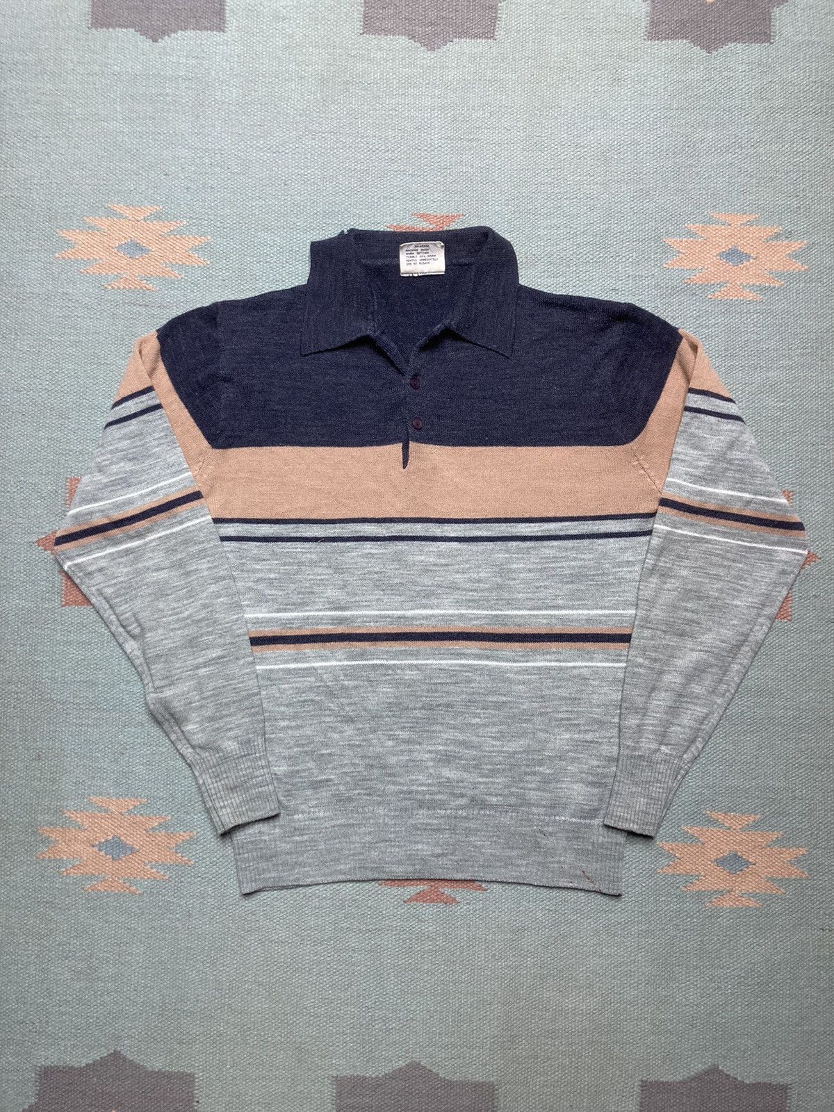 Vintage 70s 80s polo shirt acrylic knit distressed striped medium Size US M / EU 48-50 / 2 - 1 Thumbnail