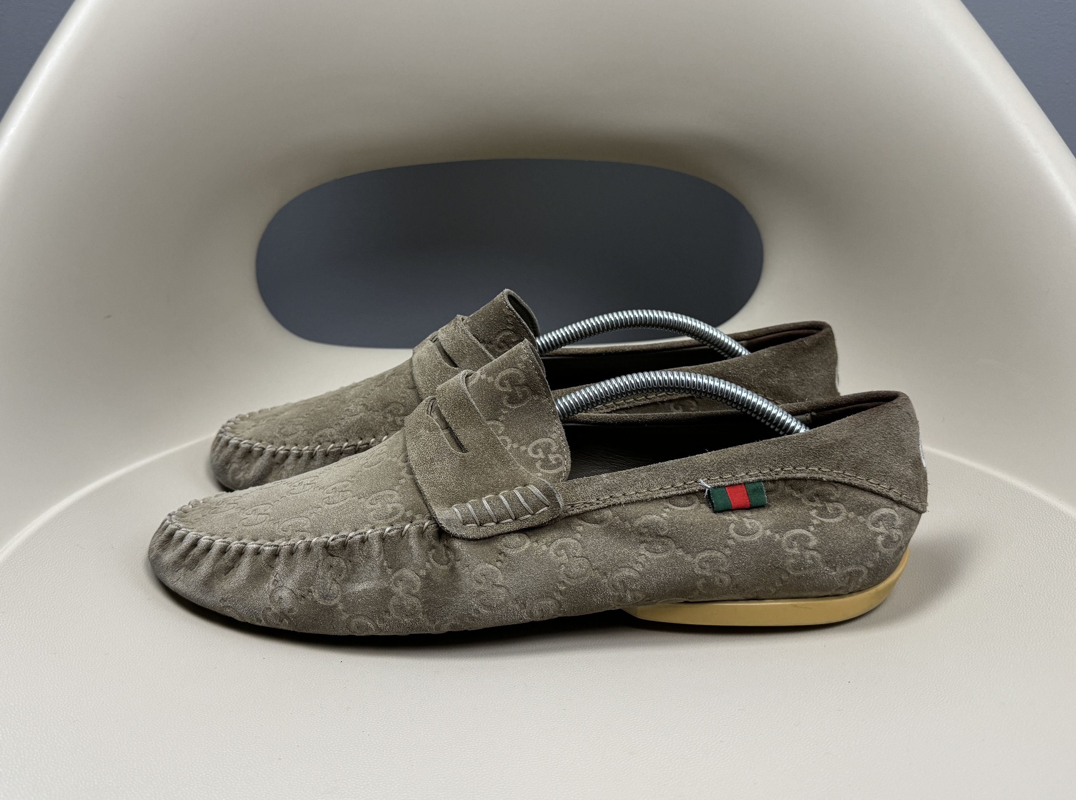 Gucci Gucci Suede GG Monogram Loafers Flats Olive Gray Size 8 Size US 9 / EU 42 - 4 Thumbnail