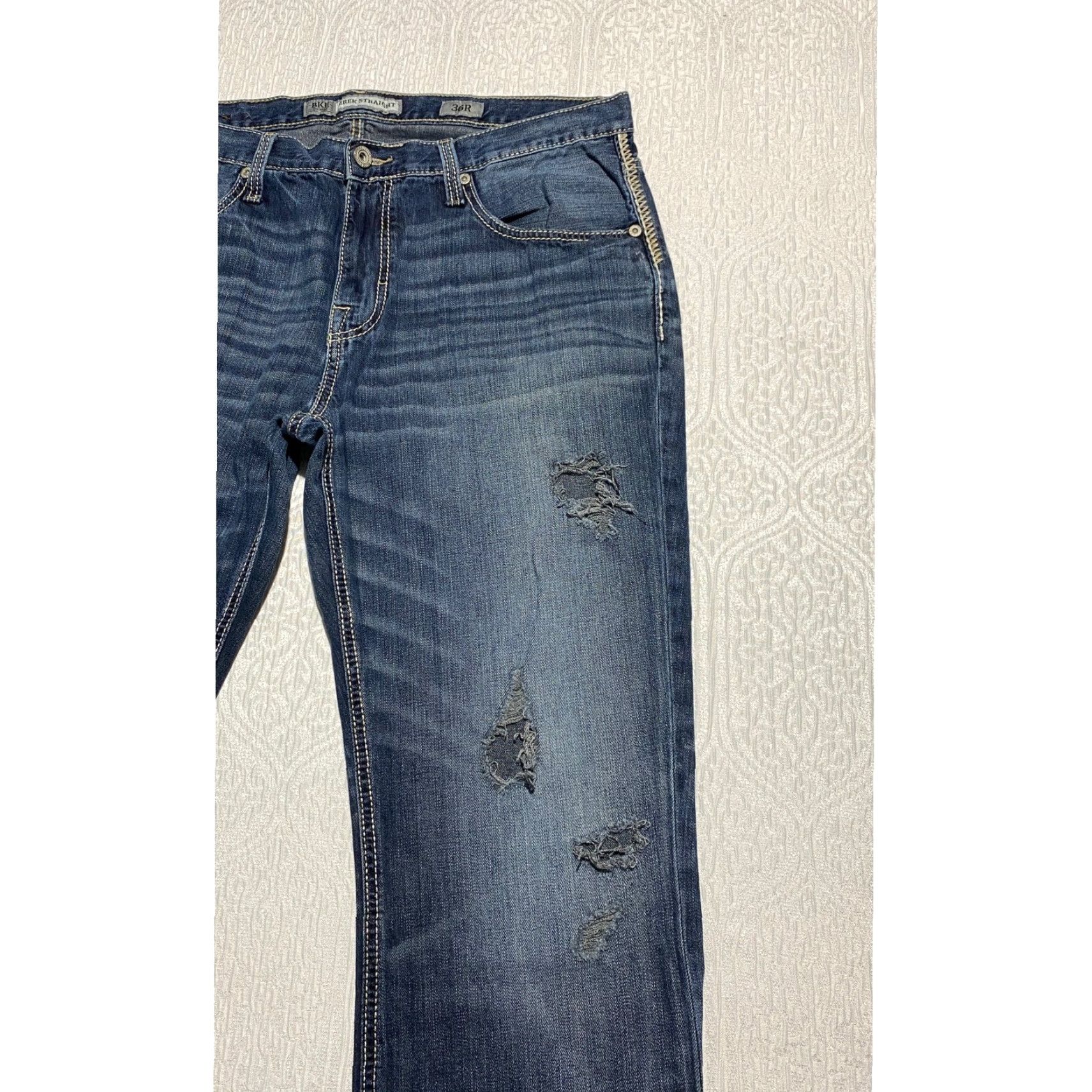 Vintage Buckle BKE Derek Straight Denim Jeans Mens 36R Blue Distressed Ripped 5-Pocket Design Jeans Straight Mens Blue 36 Size US 36 / EU 52 - 3 Thumbnail