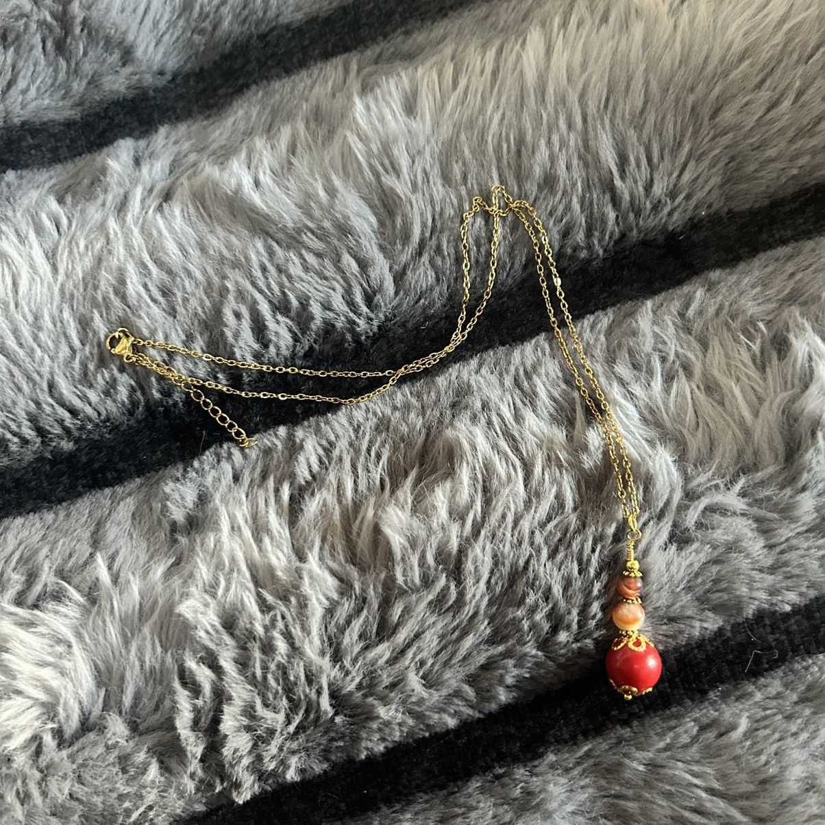 Handmade Handcrafted vintage beaded carnelian agate pendant necklace Size ONE SIZE - 6 Thumbnail