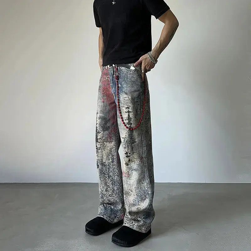 Japanese Brand Retro loose splashed ink graffiti printed jeans Size US 32 / EU 48 - 6 Thumbnail