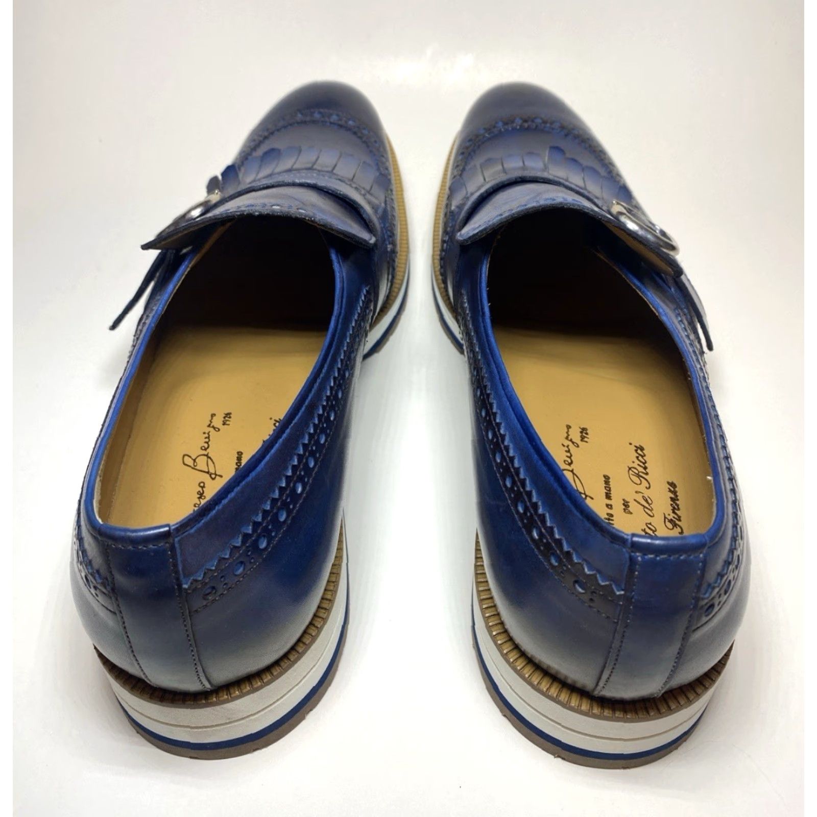 Vintage Francesco Benigno Canto de' Ricci Firenze Italy Monk Strap Loafers Mens Dress Leather Blue Sz 10 UK 10 US 11 New without box Size US 10 / EU 43 - 7 Thumbnail