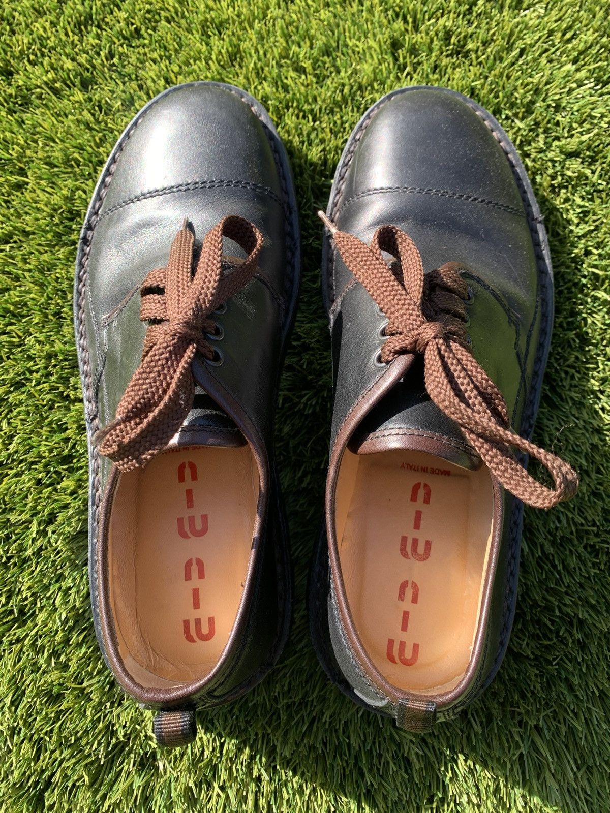 Miu Miu Rare Vintage 90’s Miu Miu Men Black Leather Laced Derby Shoe Size US 11 / EU 44 - 4 Thumbnail