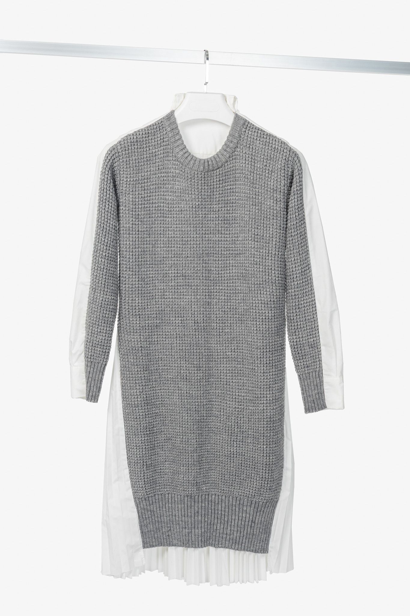 Kenzo Grey & White Pleated-Back Sweater Shirt Dress