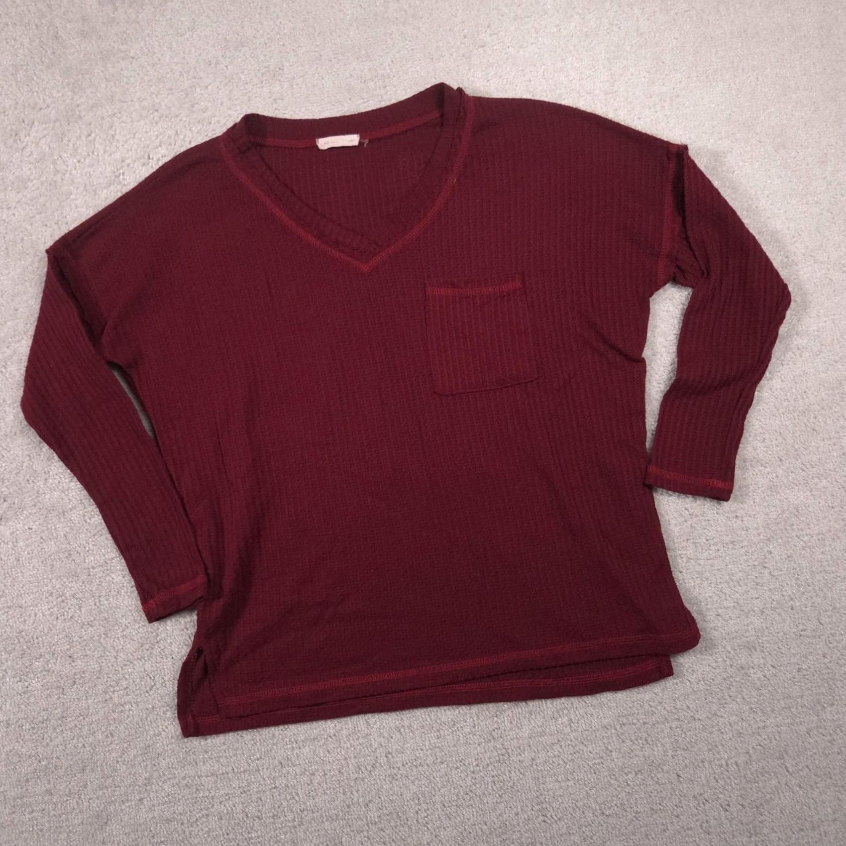 Vintage REB. In J. Shirt Womens Red V Neck Waffle Thermal Knit Long Sleeve Small Size S / US 4 / IT 40 - 3 Thumbnail