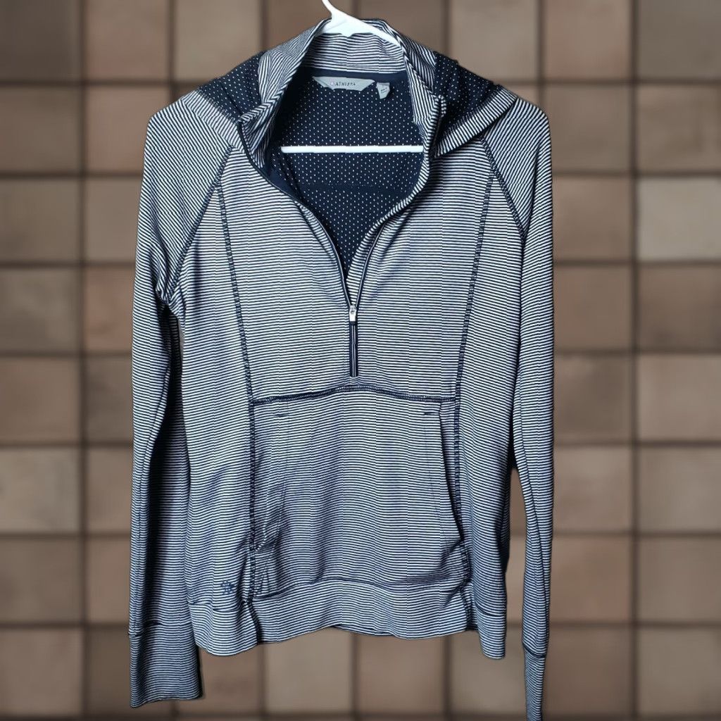 Athleta Athleta Hoodie Womens - Size S - Pullover - 1/2 Zip - Striped Blue/White - Activewear - 90s? (No, wrong) Size S / US 4 / IT 40 - 1 Thumbnail