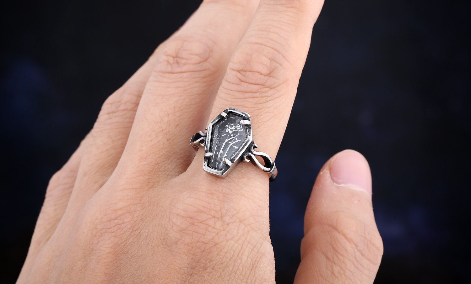 Jewelry Coffin Flower Glass Ring Size ONE SIZE - 4 Thumbnail