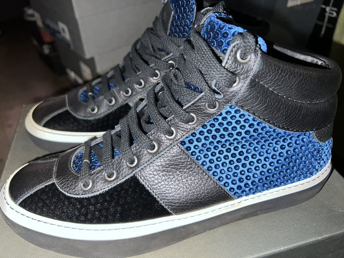Jimmy Choo Jimmy Choo Black/Blue Leather and Velvet High Top Sneakers Size US 10 / EU 43 - 3 Thumbnail