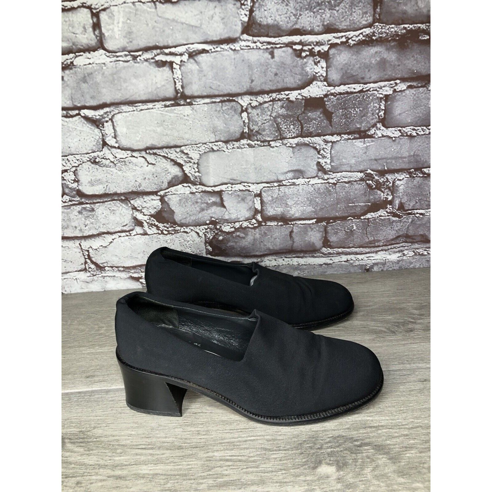 Other Nickels VTG Black Fabric Stretchy Loafers Pump Block Heels W Size US 6 / IT 36 - 17 Thumbnail