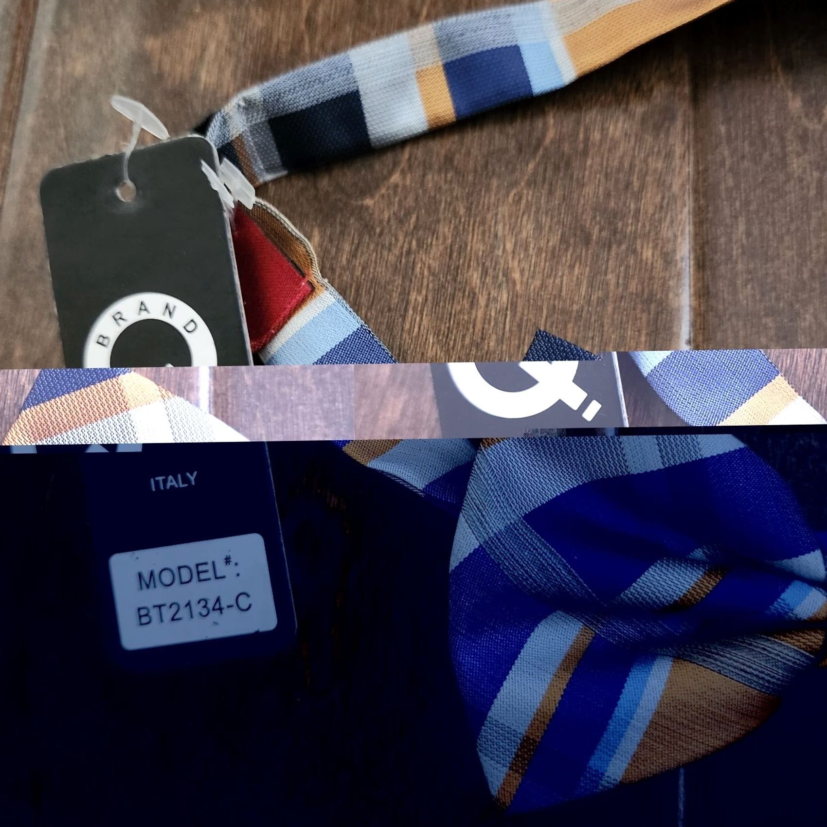 J Brand Brand Q Italy Bow Tie Plaids & Checks Adjustable One Size Multicolor Blue Tan NWT Men Size ONE SIZE - 3 Thumbnail