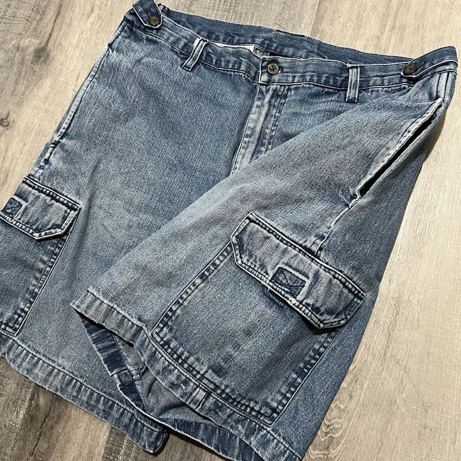 Vintage VTG Consensus Cargo Denim Shorts 90s Blue Mens Skater Jorts Size US 36 / EU 52 - 2 Thumbnail