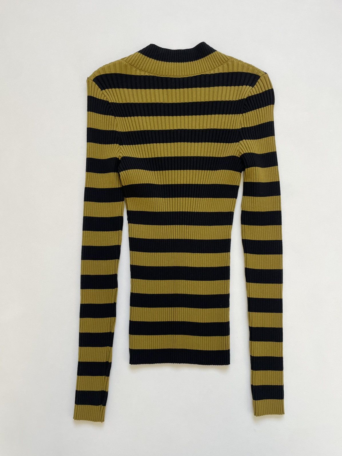 Dries Van Noten Olive/Black Striped Ribbed Knit Sweater Size S / US 4 / IT 40 - 7 Thumbnail
