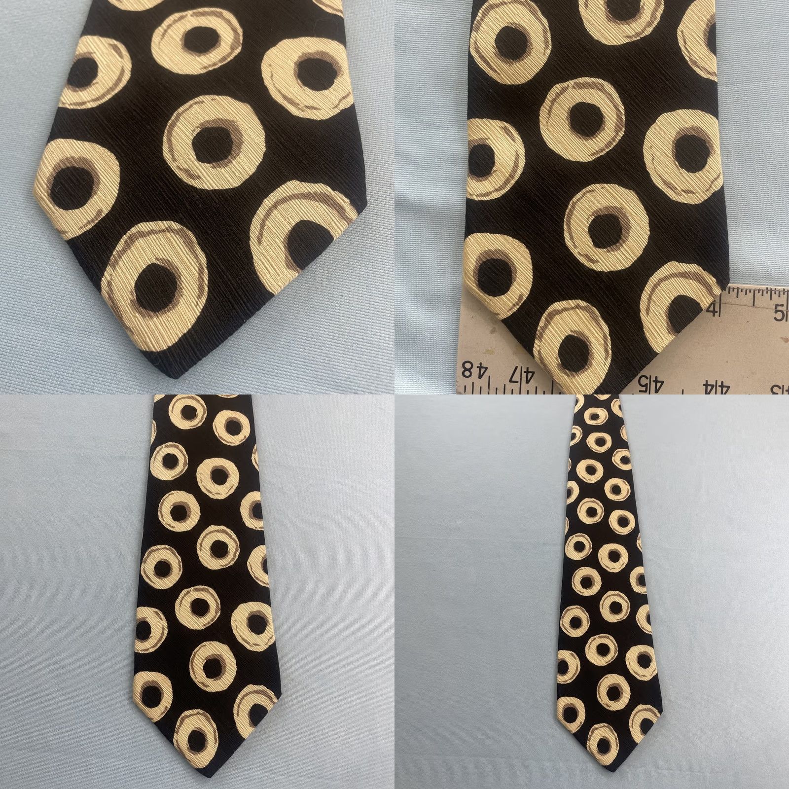 Geoffrey Beene VINTAGE Geoffrey Beene Silk Tie Art Deco MCM Ring Donuts Neat Black Yellow USA 4x58" Interior Wide Necktie Capstone Capsule Donuts) Size ONE SIZE - 9 Thumbnail