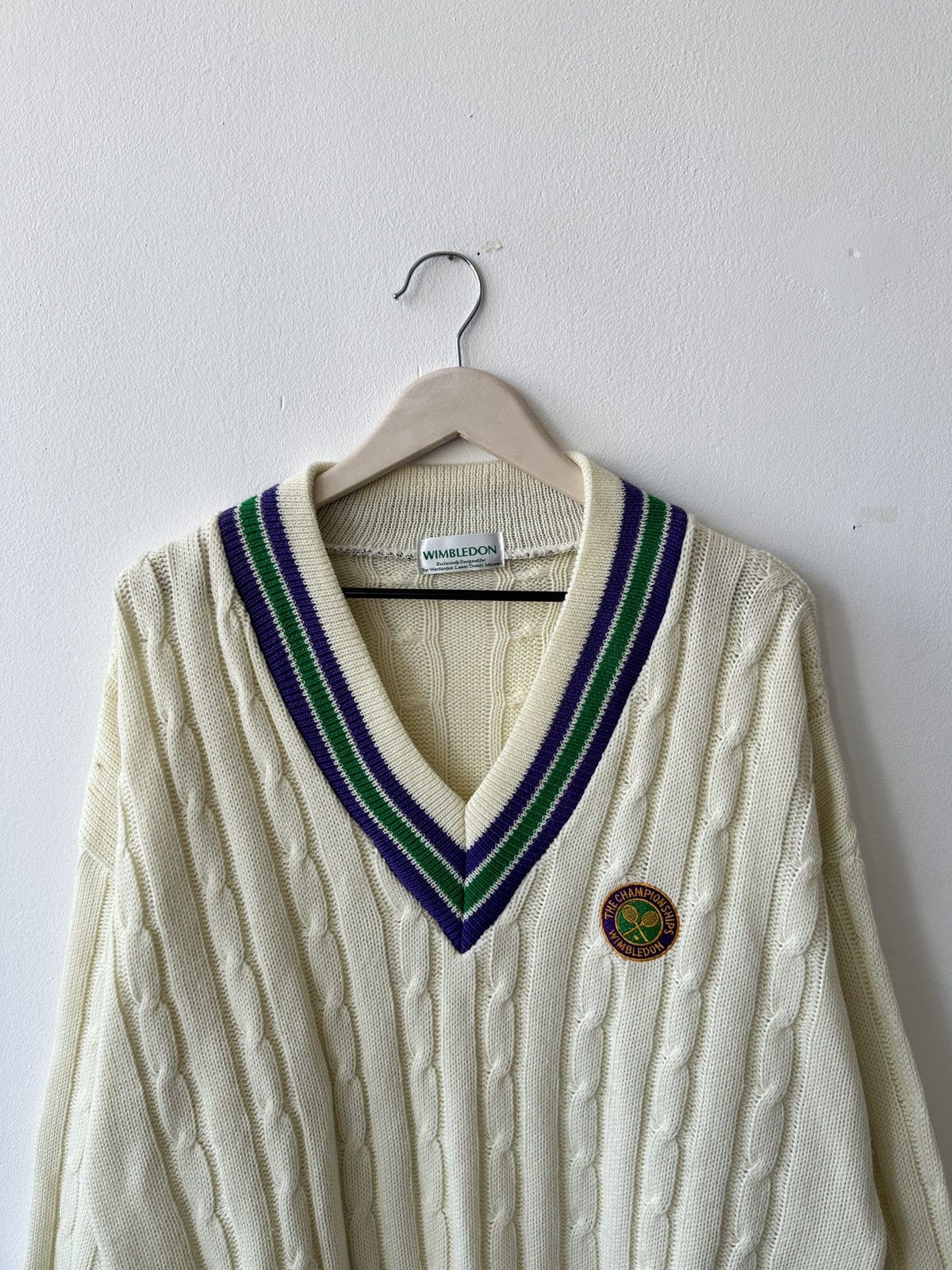 Other RARE Vintage WIMBLEDON Tennis Sweater V-Neck Cable Knit Size US L / EU 52-54 / 3 - 6 Thumbnail