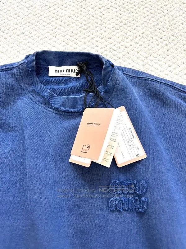 Miu Miu Miu Miu Blue Cotton Long Sleeve Cropped Sweatshirt . Size XS / US 0-2 / IT 36-38 - 3 Thumbnail