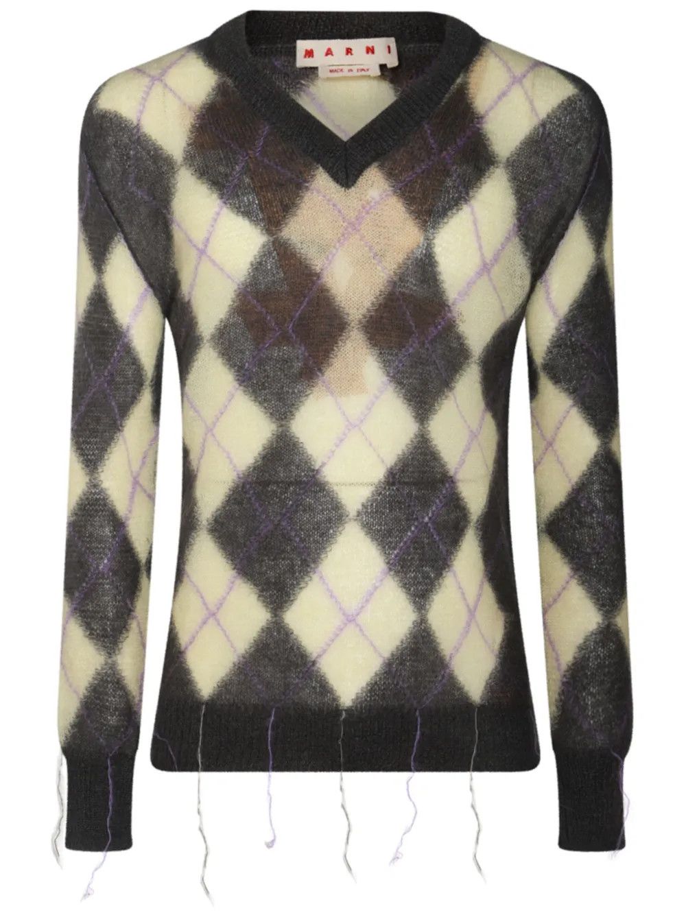Marni o1w1db11125 Argyle V-Neck Sweater in Grey/Yellow Size US M / EU 48-50 / 2 - 1 Thumbnail