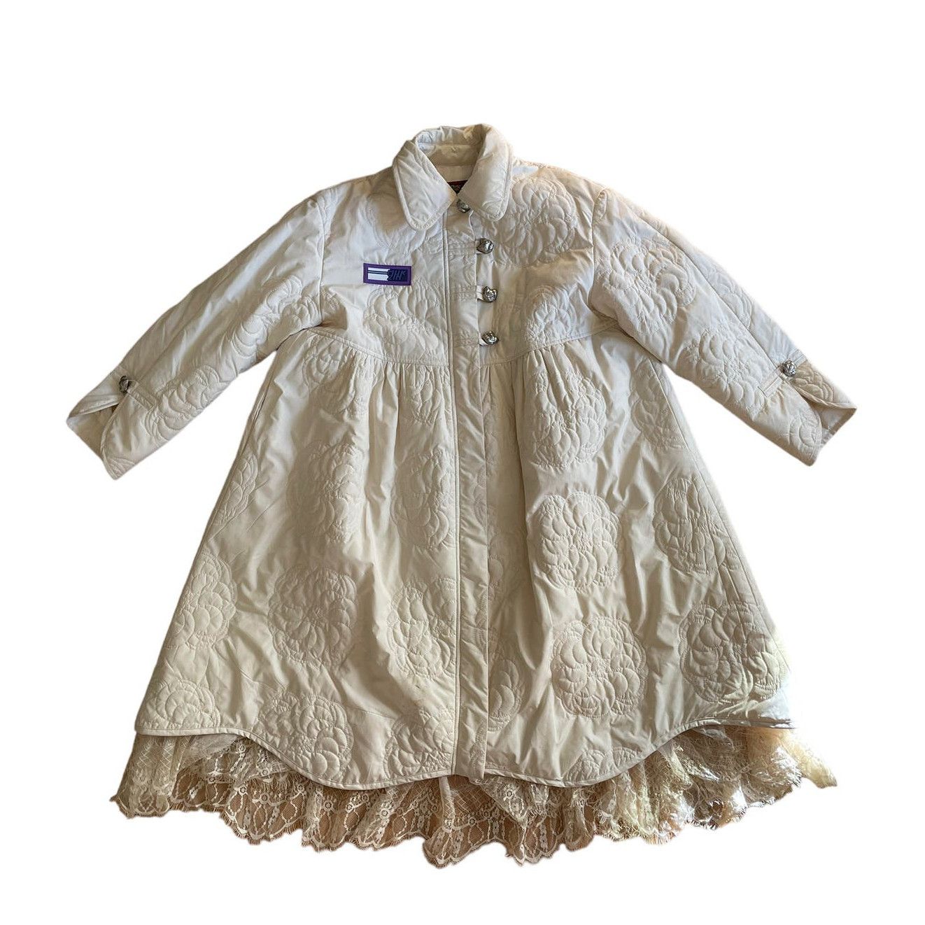 image of White Embossed Coat By Mukzin, Women's (Size Small)