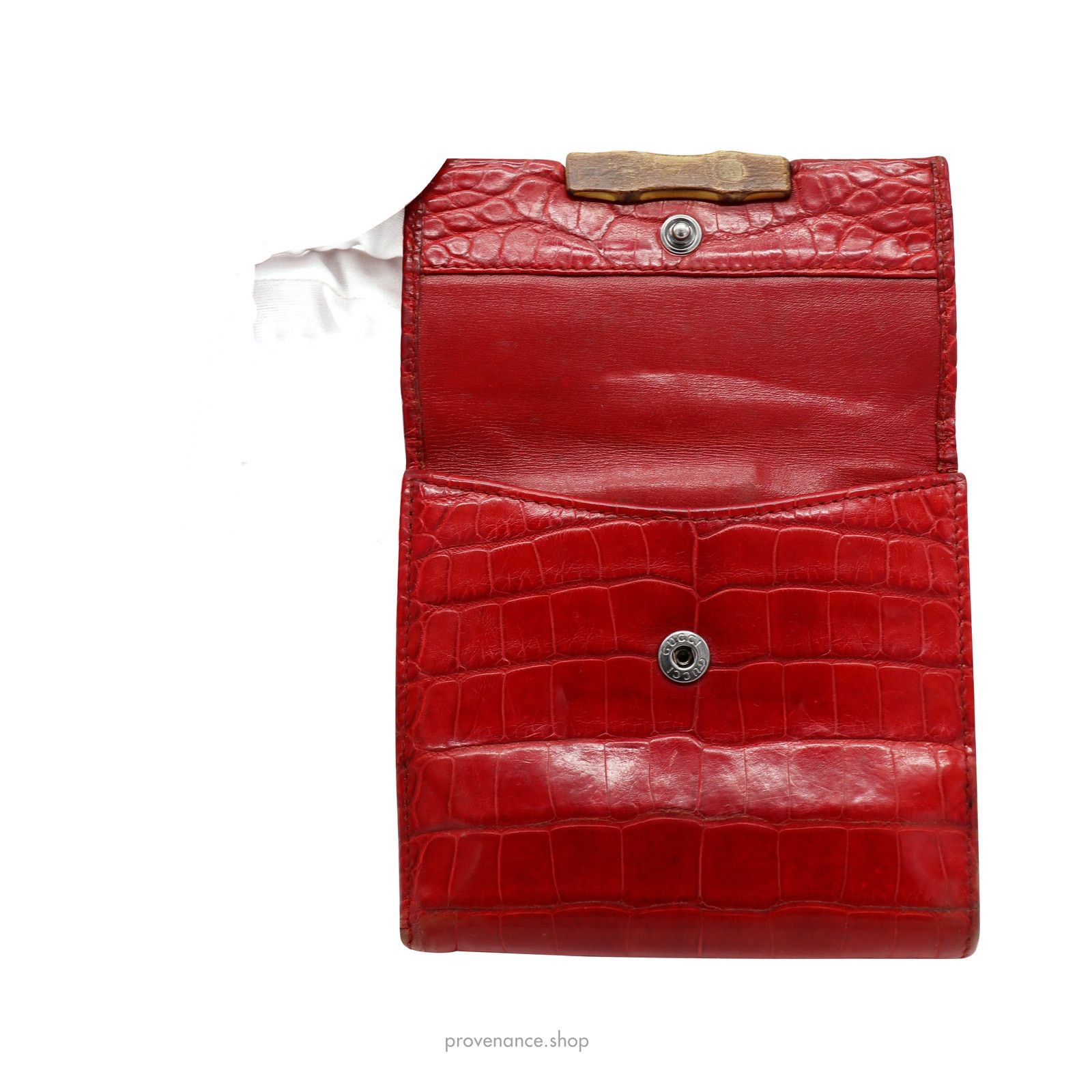 Gucci 🔴 Gucci Bamboo Trifold Wallet - Red Crocodile Leather Size ONE SIZE - 12 Thumbnail