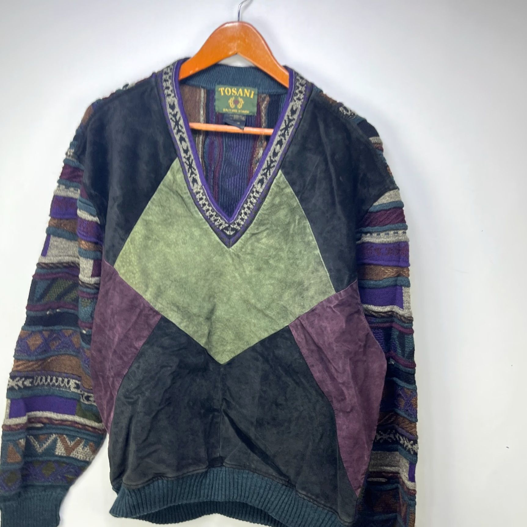 Vintage VINTAGE 90s Tosani Coogi Style 3D Knit Sweater Acrylic Size Medium Canada Made Sweater Mens 90s Green Pockets Lightweight Pullover Knit Casual Size US XL / EU 56 / 4 - 3 Thumbnail
