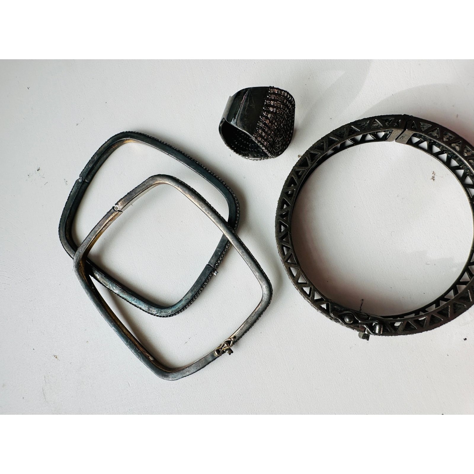 Other Gunmetal Rhinestone Bangle & Square Bracelets Matching Ring Size ONE SIZE - 14 Thumbnail