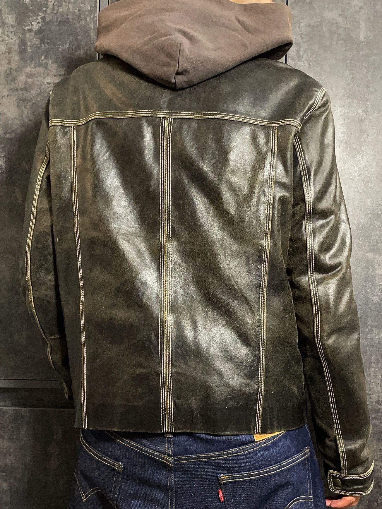 Leather Vintage 90s Faded Washed Leather Jacket Size US L / EU 52-54 / 3 - 4 Thumbnail
