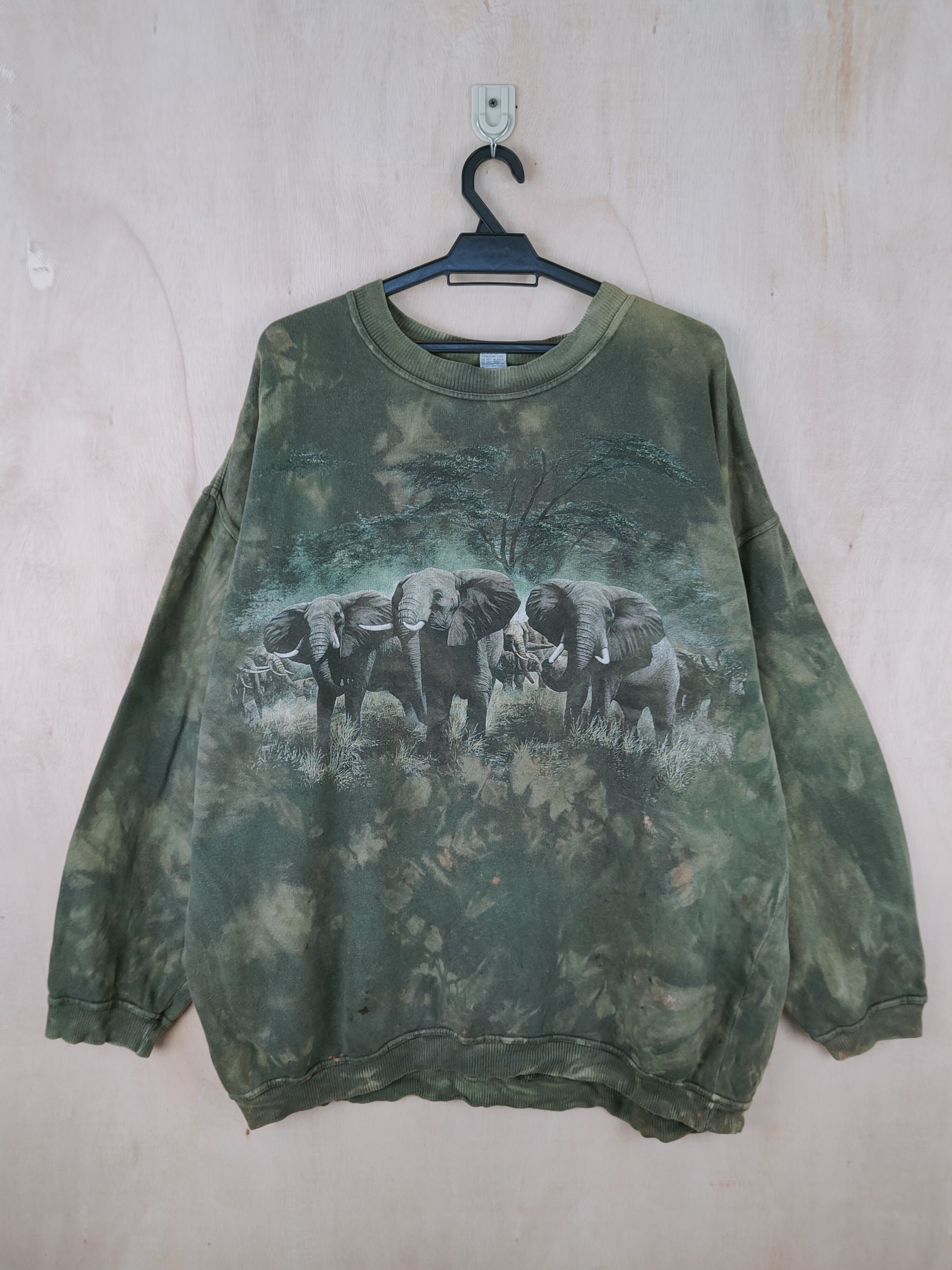 Japanese Brand Army Green Elephant acid wash vintage Sweatshirts #S2494 Size US L / EU 52-54 / 3 - 1 Thumbnail