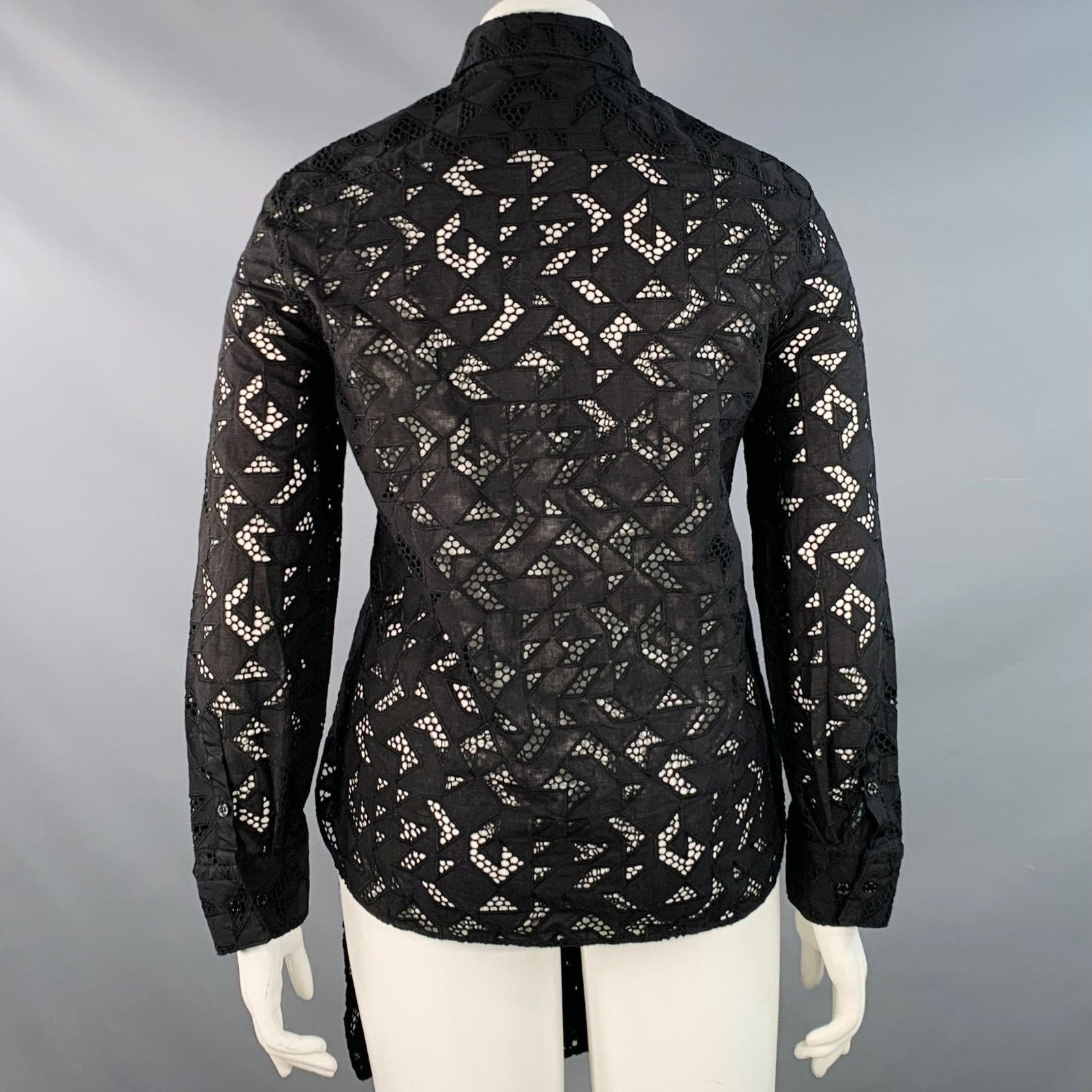 Neil Barrett Size L Black Cotton Eyelet Lace Asymmetrical Button Up Shirt Size L / US 10 / IT 46 - 4 Thumbnail