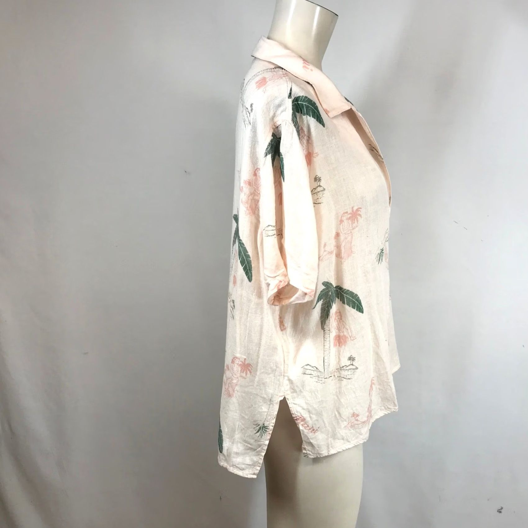 Rails Rails Maui Tropical Print Linen Blend Button Down Shirt Peach Pink Womens Large Size L / US 10 / IT 46 - 4 Thumbnail