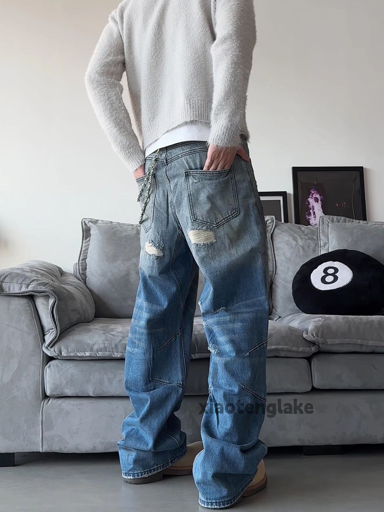 Jean × Vintage Unisex washed faded ripped damaged stain jeans Size US 30 / EU 46 - 4 Thumbnail