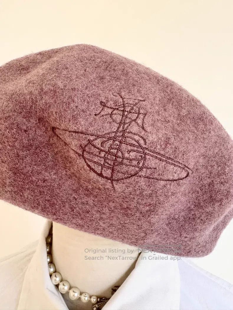 Vivienne Westwood Vivienne Westwood Pink Saturn Graffiti Embroidered Beret Size ONE SIZE - 3 Thumbnail