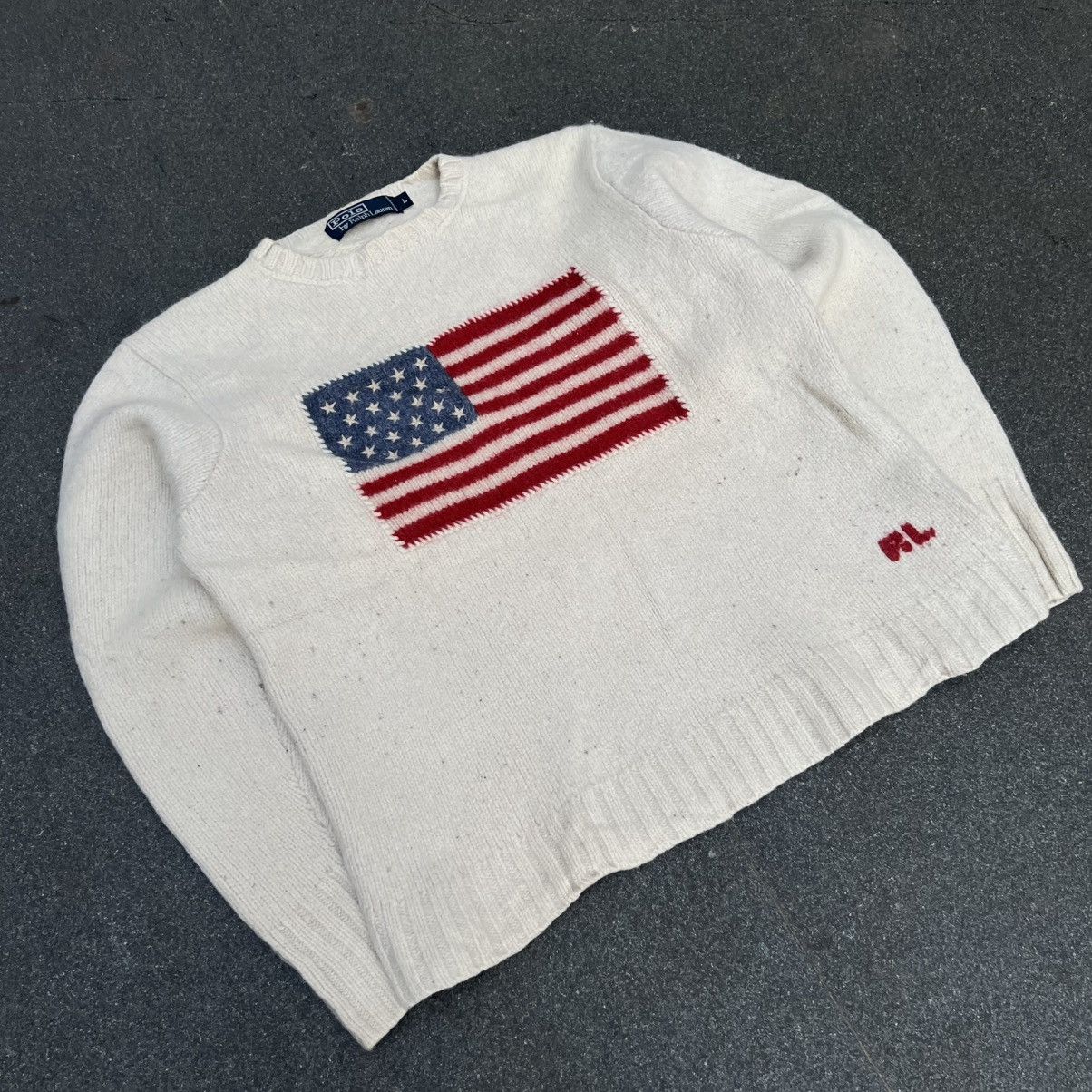 Designer × Polo Ralph Lauren × Vintage Vintage Polo Ralph Lauren American Flag Knit Sweater Size US L / EU 52-54 / 3 - 2 Thumbnail