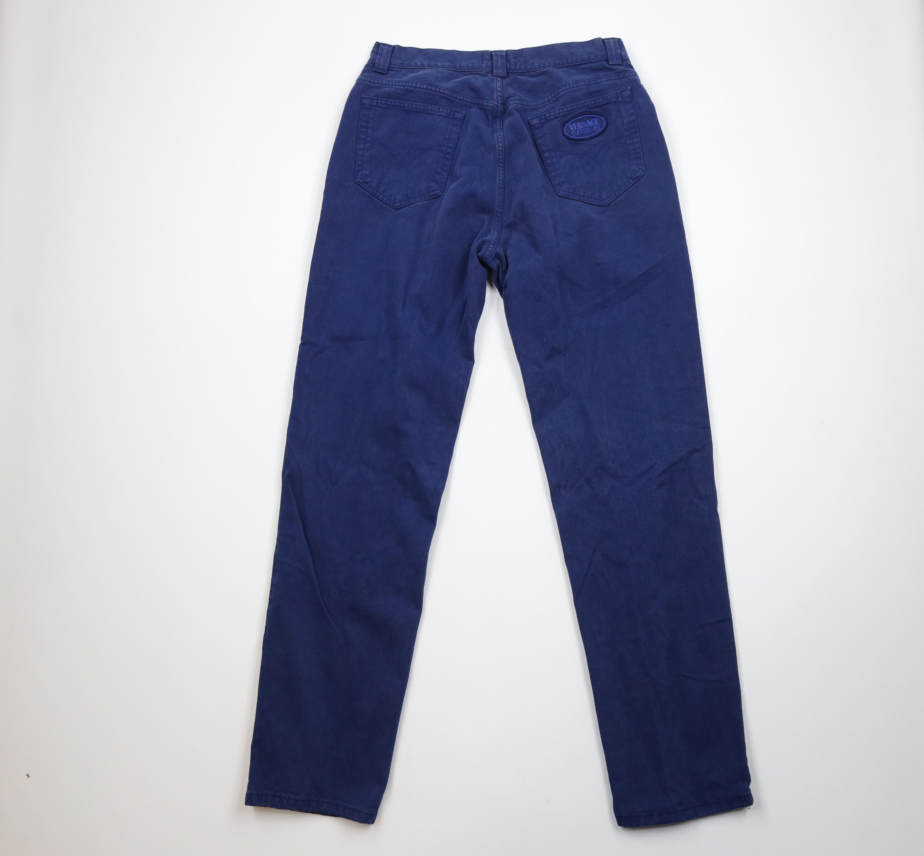 Versace × Vintage Vintage 90s Versace Spell Out Tapered Leg Denim Jeans Blue Size US 32 / EU 48 - 8 Thumbnail