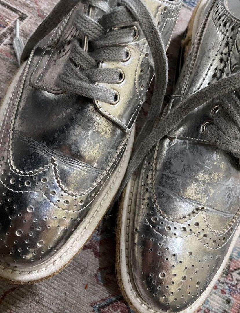 Prada Prada Platform Lace Up Silver Brogues Wedges Size US 9 / IT 39 - 10 Thumbnail