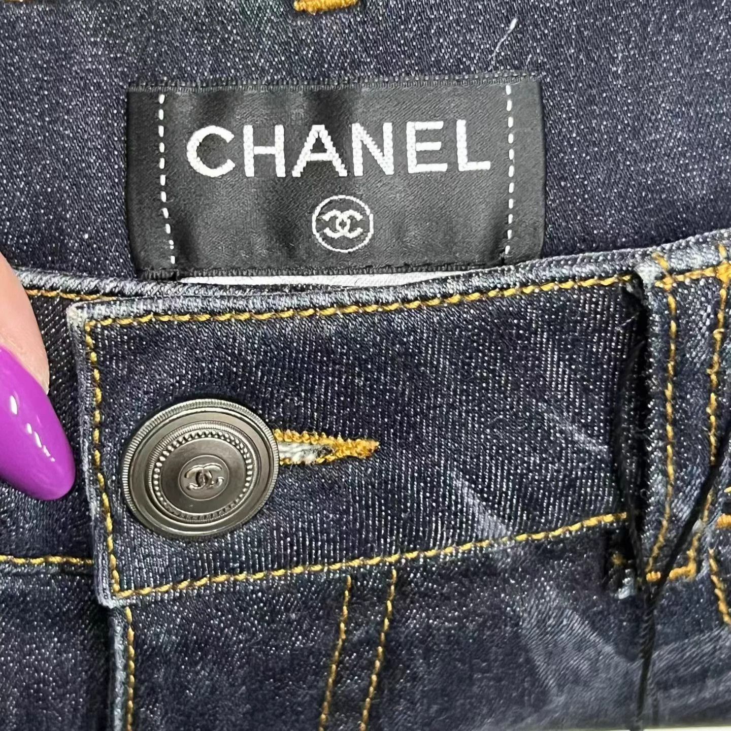 Chanel Chanel navy blue striped print mid-rise casual jeans Size US 34 / EU 50 - 3 Thumbnail