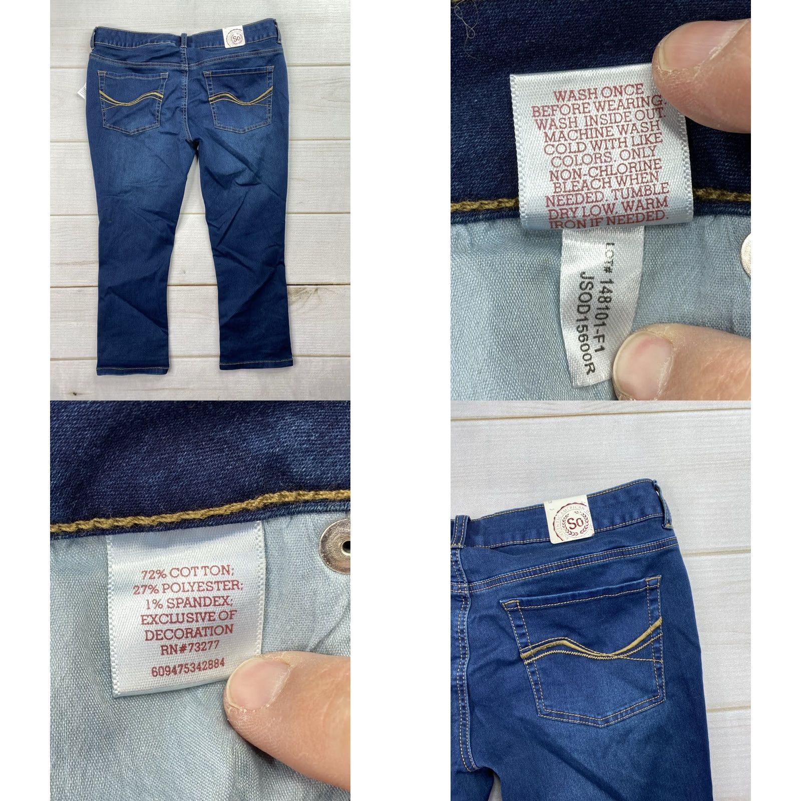 Vintage SO Heritage Jeans Cropped Blue Dark Wash 13 Junior Low Rise 5-Pocket Denim NWT Womens Jeans Size 34" / US 12 / IT 48 - 8 Thumbnail