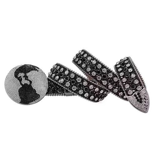 Japanese Brand × Vintage y2k black white studded rhinestone leather belt Size 34 - 3 Thumbnail