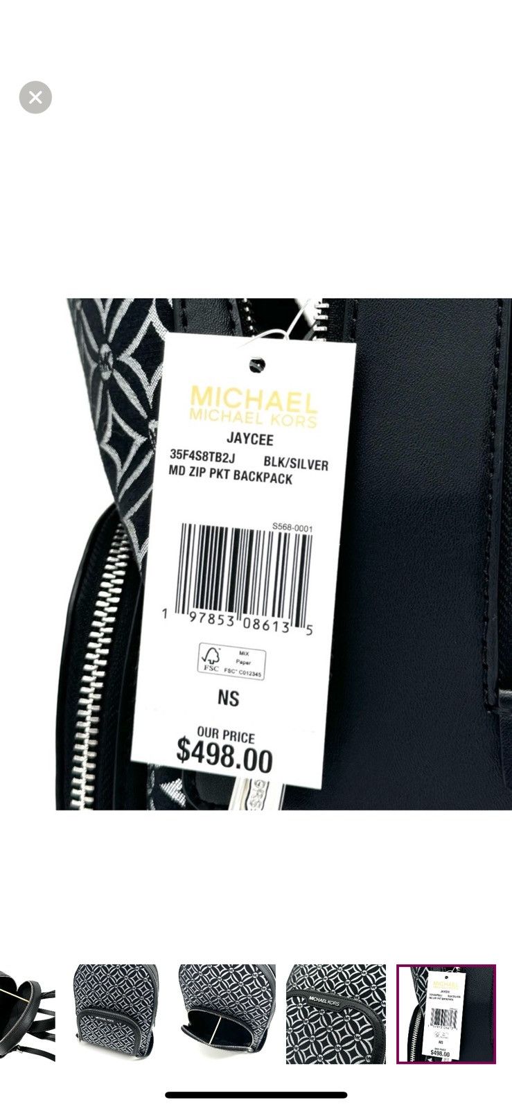 Michael Kors Michael Kors Medium Jaycee Backpack Black/Silver Size ONE SIZE - 11 Thumbnail