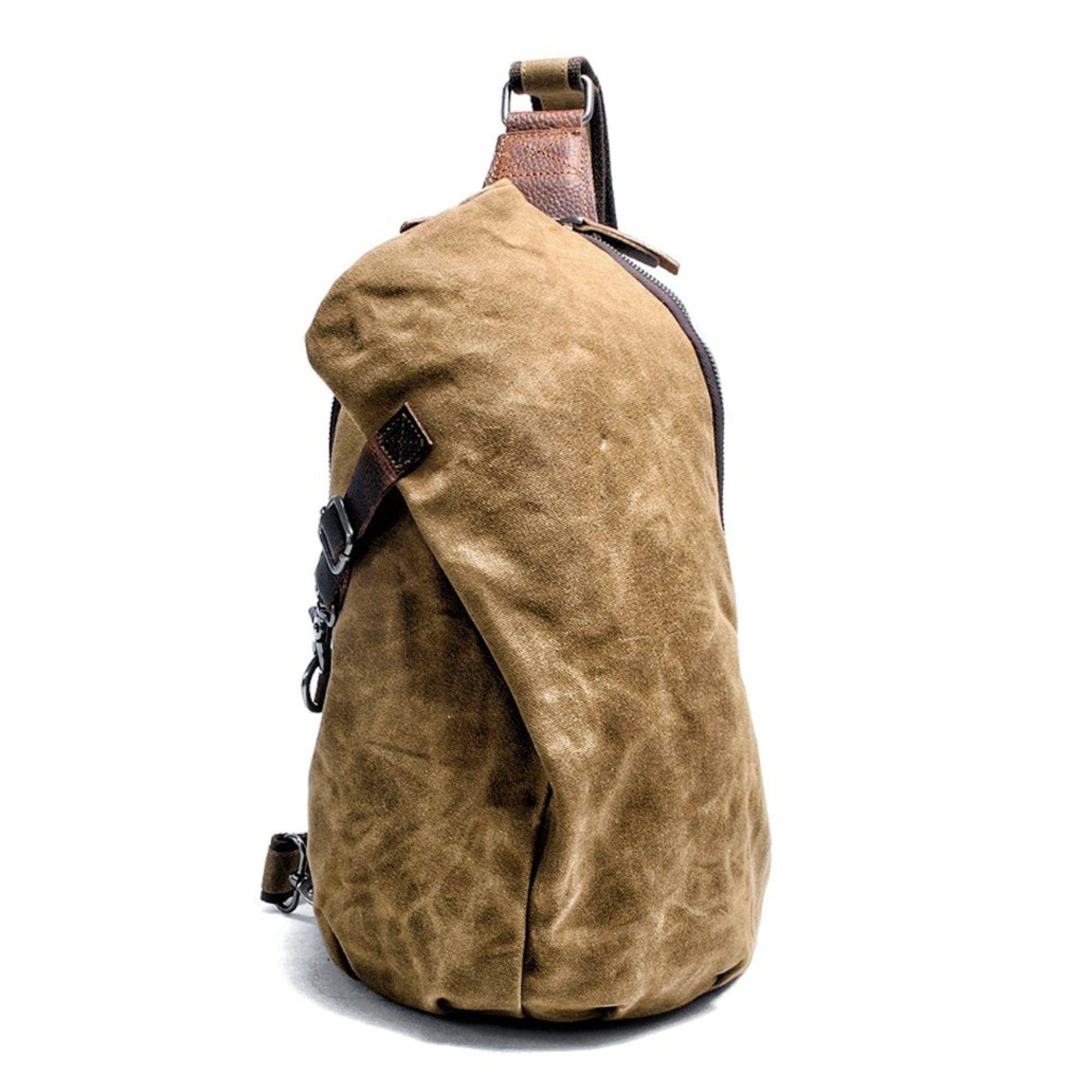 Canvas Shoulder Bag, Chest Bag, Crossbody Bag in Beige, Men's