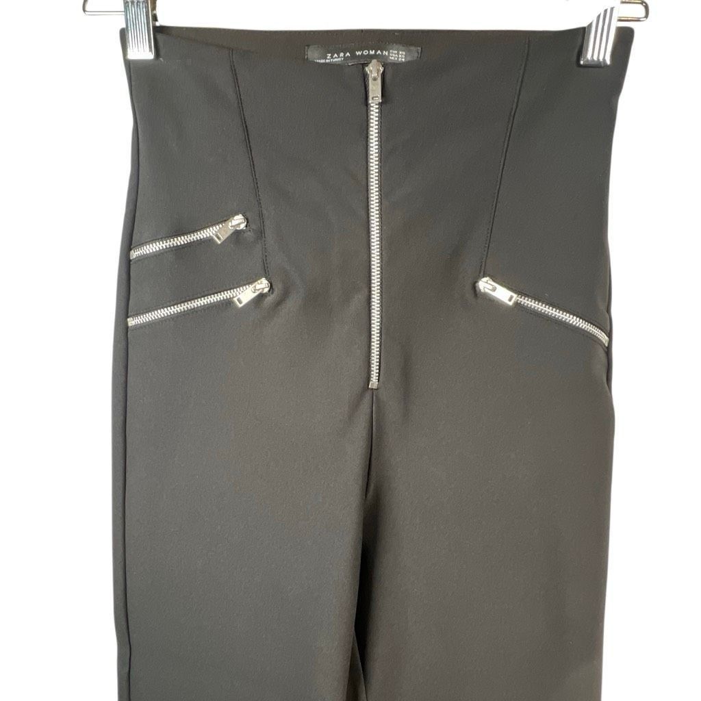 Zara Zara Woman High-Rise Leggings with Zip Detail Black XS Size 25" / US 0 / IT 36 - 3 Thumbnail