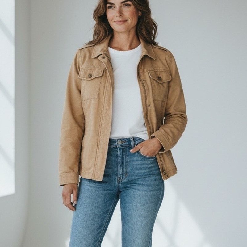 Loft LOFT tan denim utility jacket Size MP Safari military Size M / US 6-8 / IT 42-44 - 1 Thumbnail