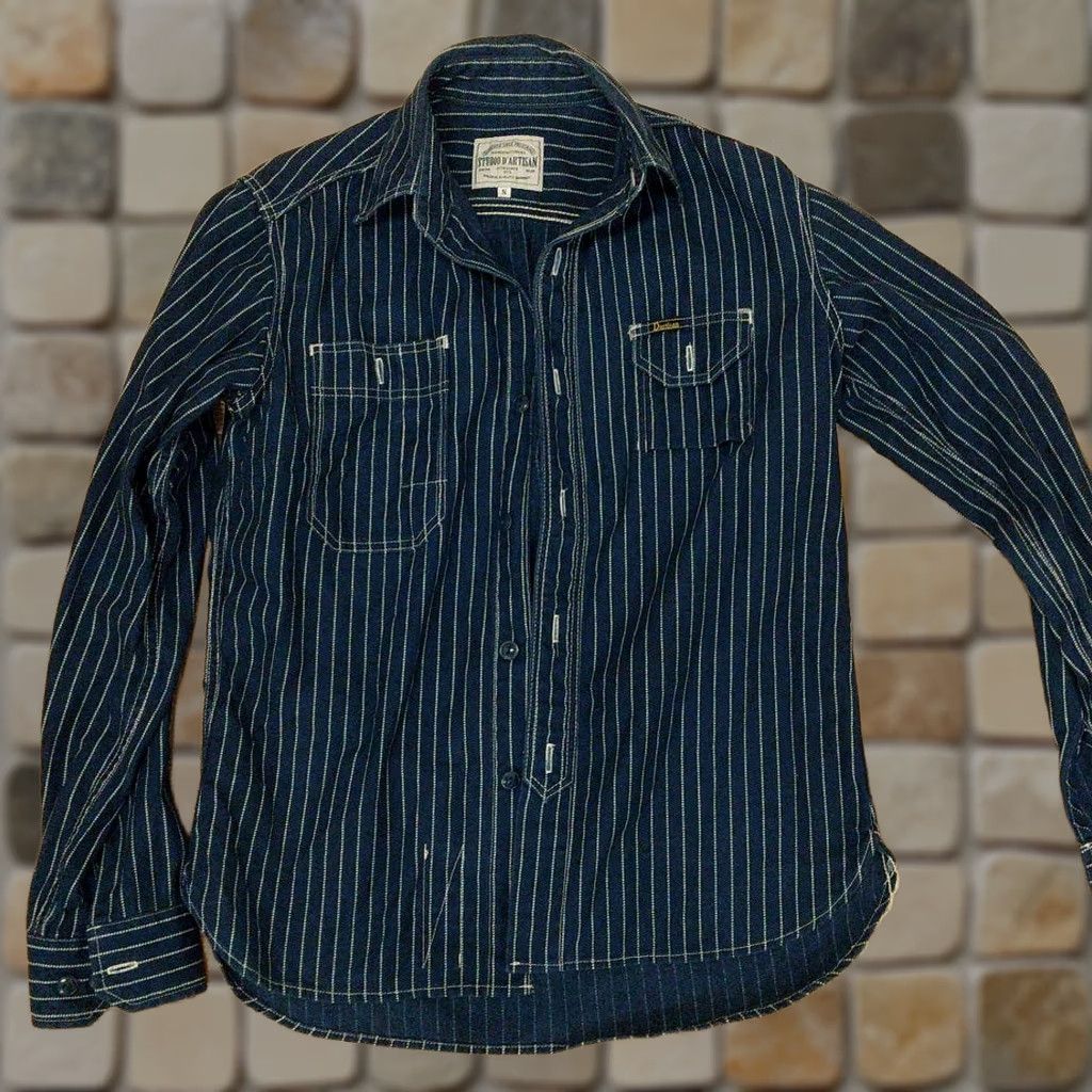 Studio D'Artisan Studio D’Artisan Wabash Striped Shirt Men S Blue Cotton Denim Button-Up Vintage-like Style Size US S / EU 44-46 / 1 - 1 Thumbnail