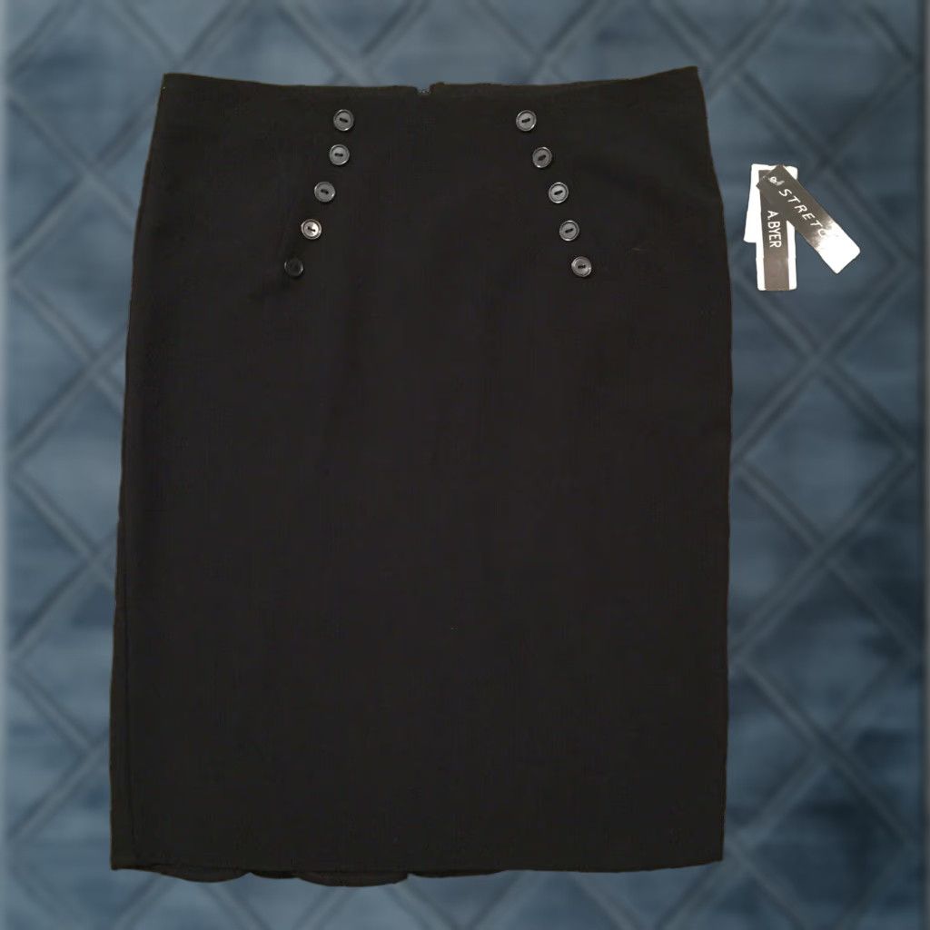 Vintage A. Byer Skirt Knee Length Black 9 Pencil Pleated Unlined Vintage No? Size 30" / US 8 / IT 44 - 1 Thumbnail