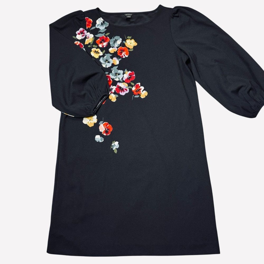 Ann Taylor Ann Taylor Black Front Floral 3/4 Balloon Sleeve Dress Size Size M / US 6-8 / IT 42-44 - 3 Thumbnail