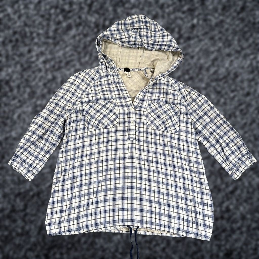 Vintage We The Free Tunic Shirt Womens M Blue Plaid Hooded V Neck Pullover Size M / US 6-8 / IT 42-44 - 1 Thumbnail