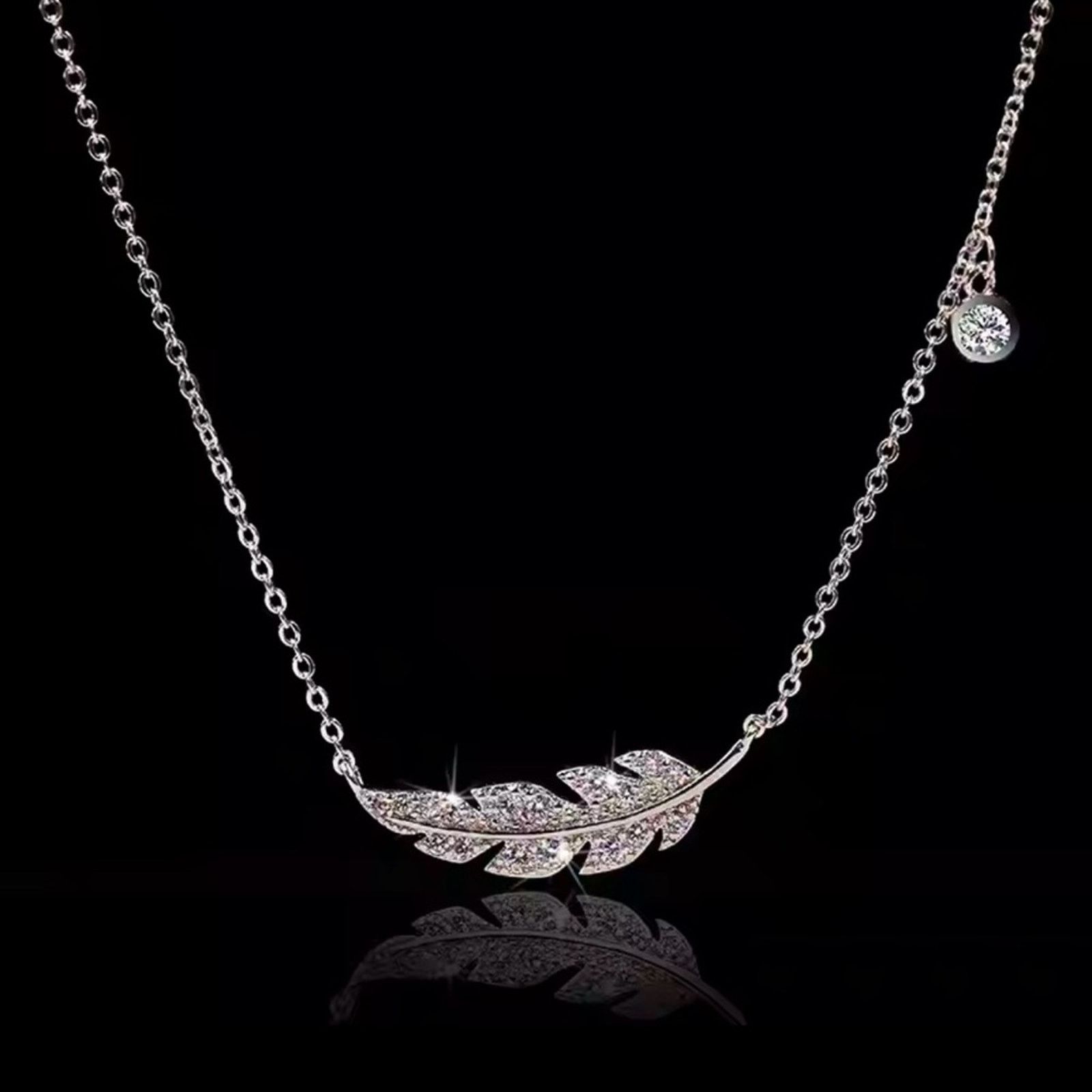 Other Delicate Silver Feather Leaf Micro Pave Necklace Size ONE SIZE - 1 Thumbnail