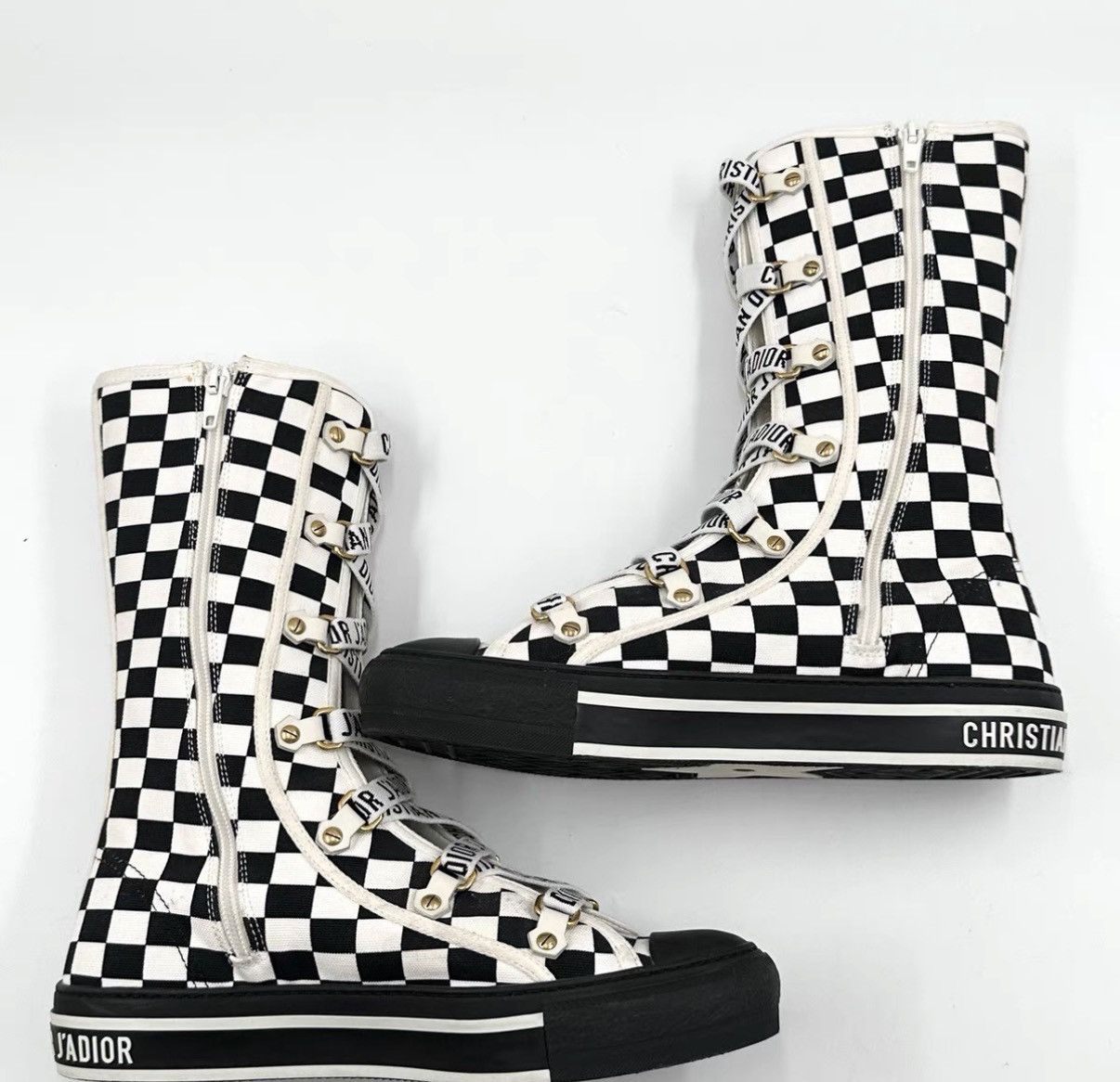 Dior Dior Black White Checkerboard Canvas Mid-Calf Boots K12 Size US 9 / IT 39 - 2 Thumbnail