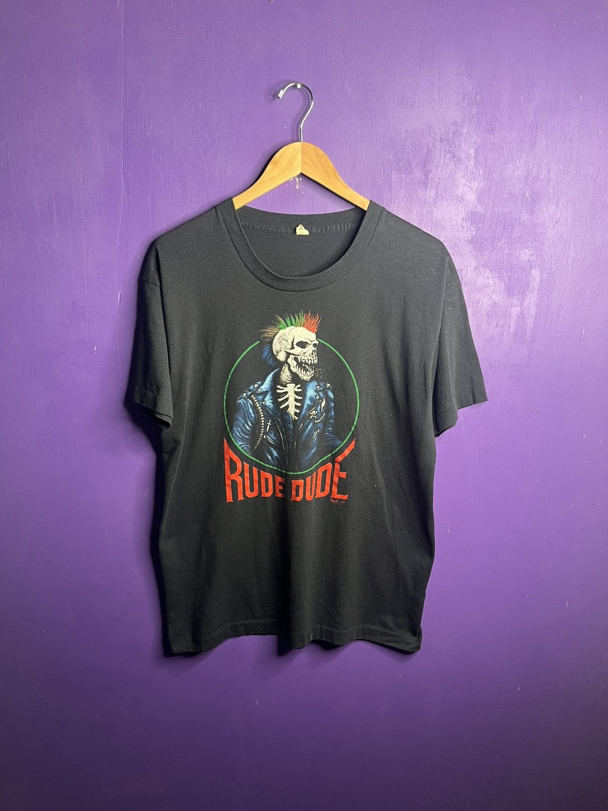 Vintage Vintage 1988 Rude dude skeleton biker tee Size US L / EU 52-54 / 3 - 1 Thumbnail