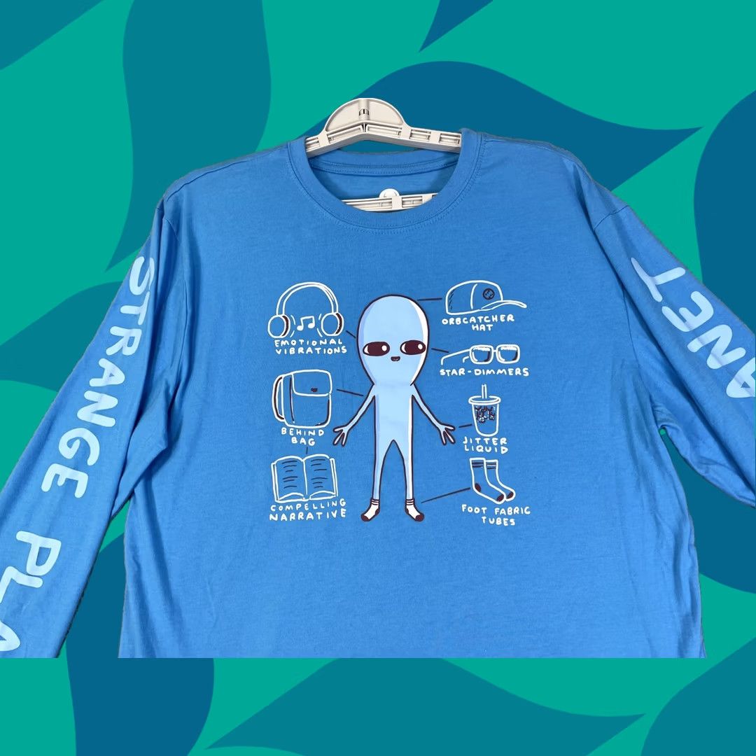 Vintage Strange Planet Shirt Mens Medium Blue Long Sleeve Graphic Print Alien Nathan W Pyle Size US M / EU 48-50 / 2 - 1 Thumbnail