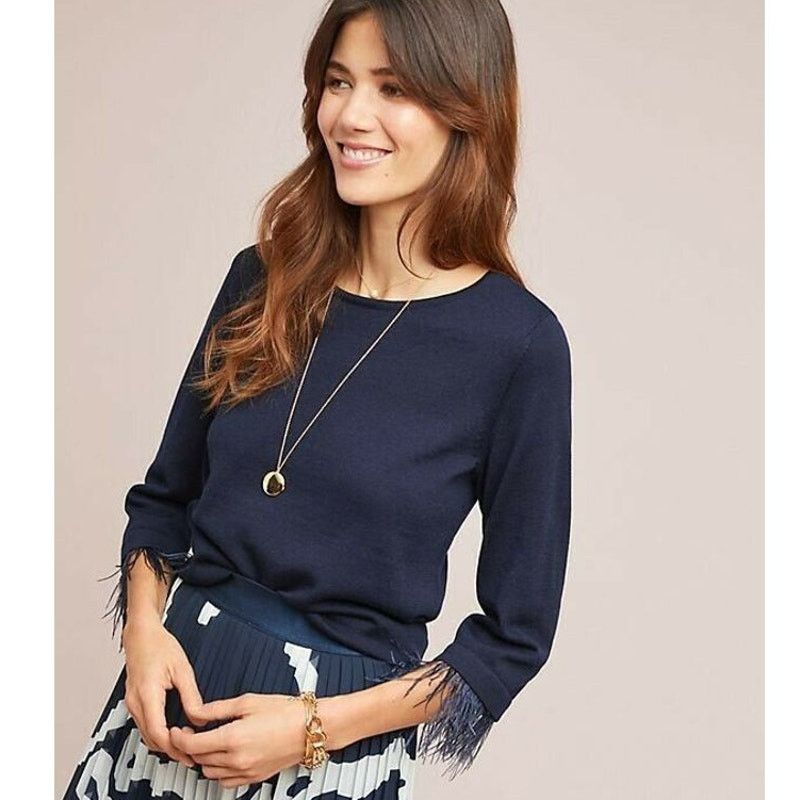 Anthropologie New Anthropologie Gatsby Feathered Moth Pullover Sweater Top Size S / US 4 / IT 40 - 1 Thumbnail